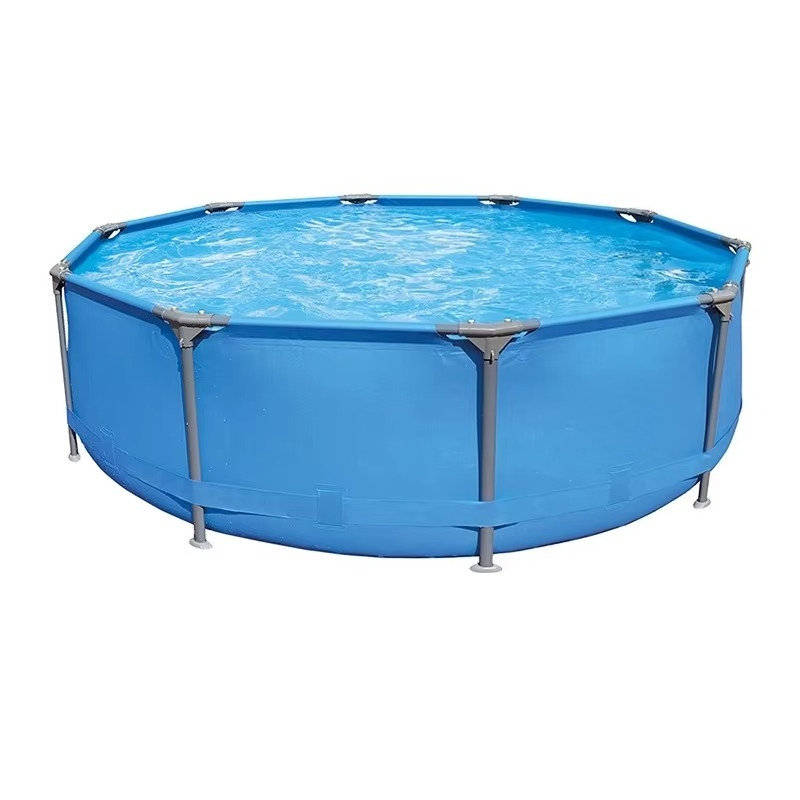 Outdoor Lighting Around Pool - Piscina redonda con marco azul claro