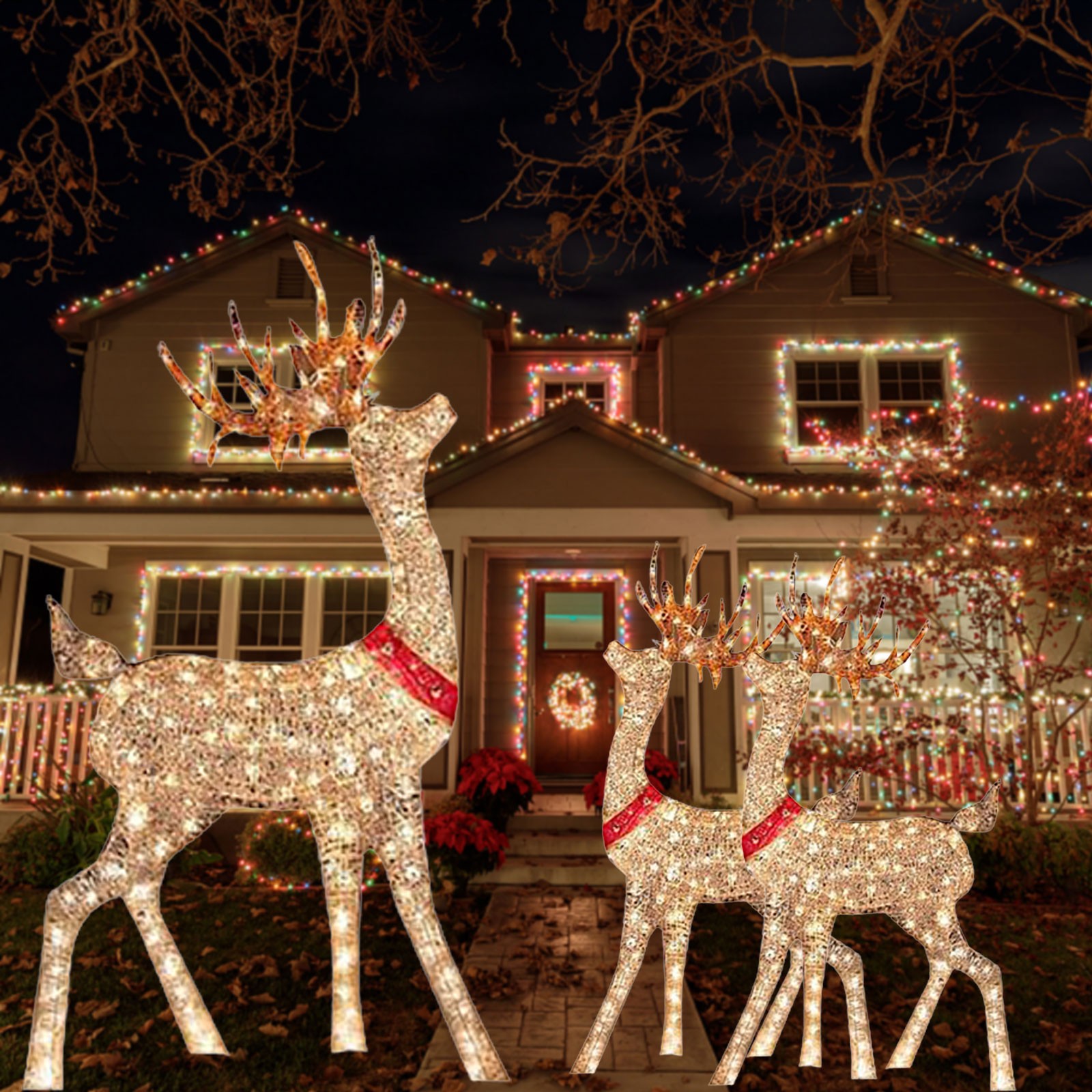 Decoración navideña iluminada, - Outdoor Lighting Front Yard reseña y precio